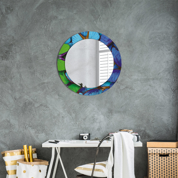 Round wall mirror decor Blue and green butterfly