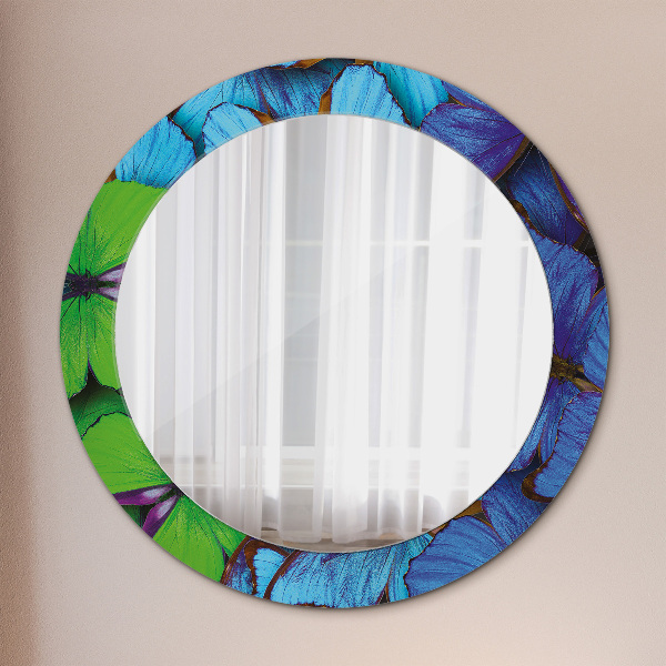 Round wall mirror decor Blue and green butterfly