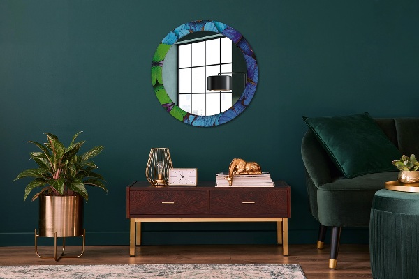 Round wall mirror decor Blue and green butterfly