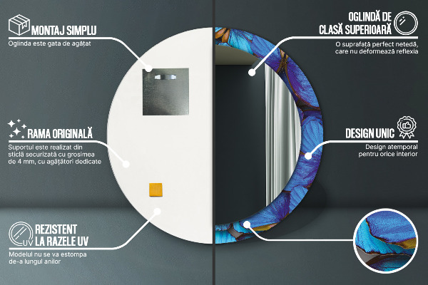 Round wall mirror decor Blue and green butterfly