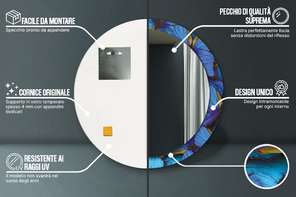 Round wall mirror decor Blue and green butterfly