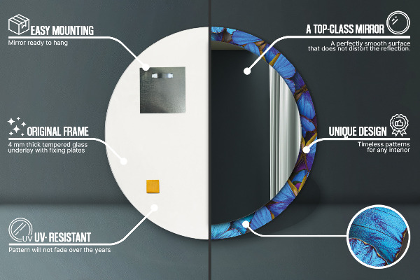 Round wall mirror decor Blue and green butterfly