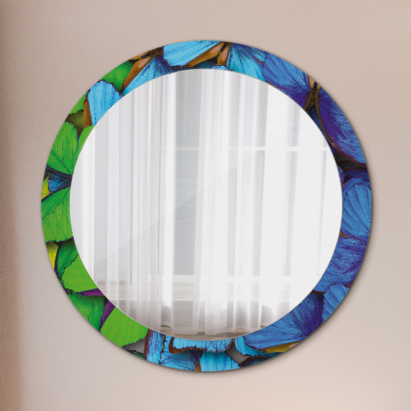 Round wall mirror decor Blue and green butterfly