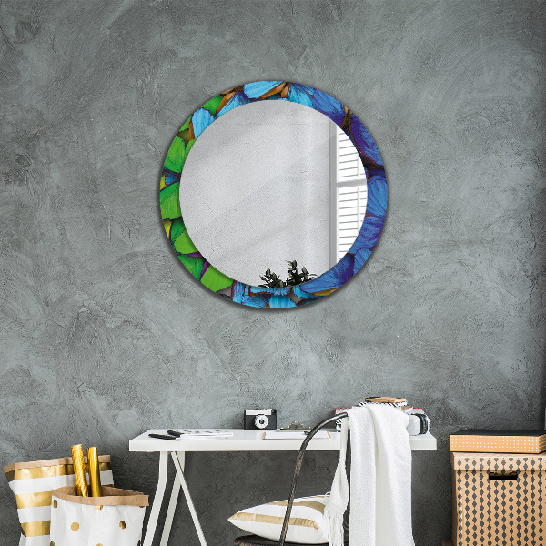 Round wall mirror decor Blue and green butterfly