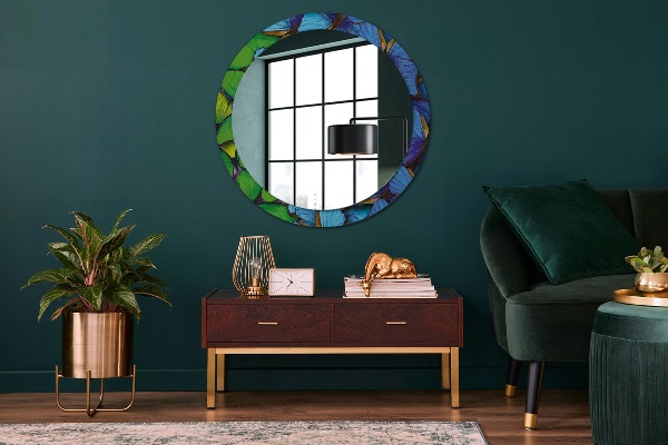 Round wall mirror decor Blue and green butterfly