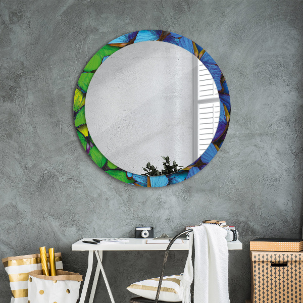 Round wall mirror decor Blue and green butterfly