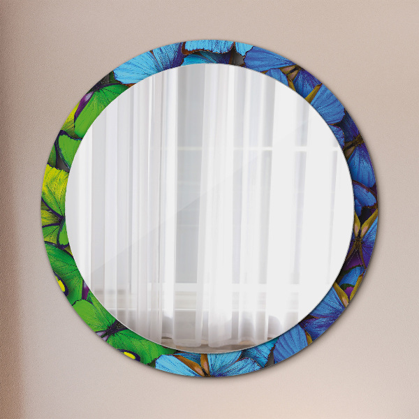 Round wall mirror decor Blue and green butterfly