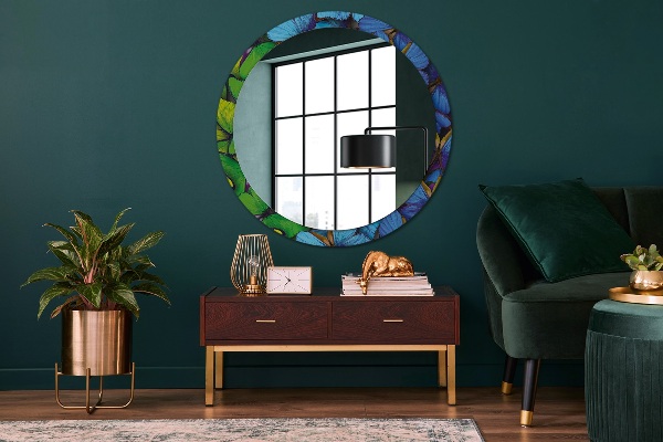 Round wall mirror decor Blue and green butterfly