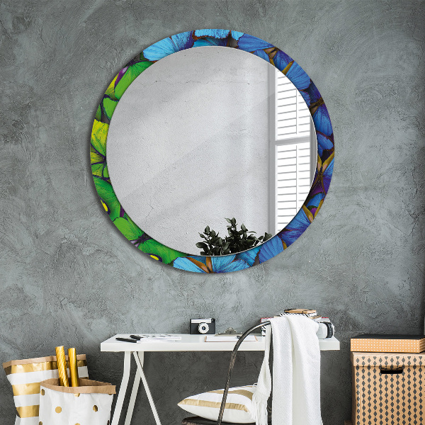 Round wall mirror decor Blue and green butterfly