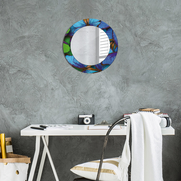 Round wall mirror decor Blue and green butterfly