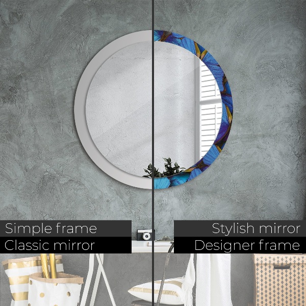 Round wall mirror decor Blue and green butterfly