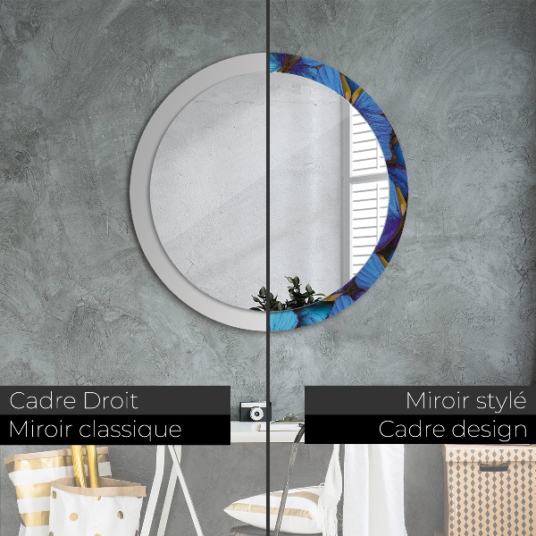 Round wall mirror decor Blue and green butterfly