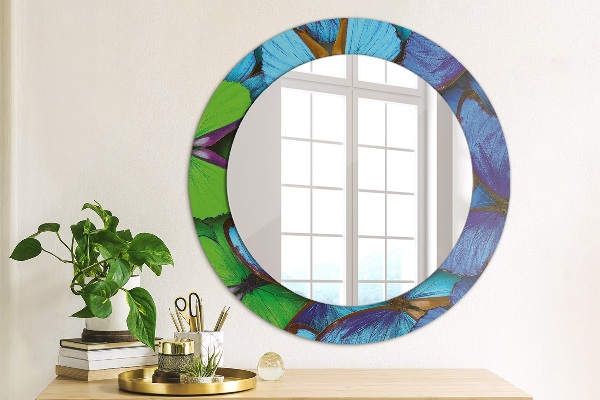 Round wall mirror decor Blue and green butterfly