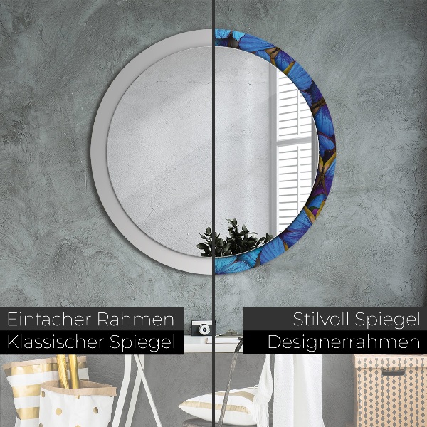 Round wall mirror decor Blue and green butterfly