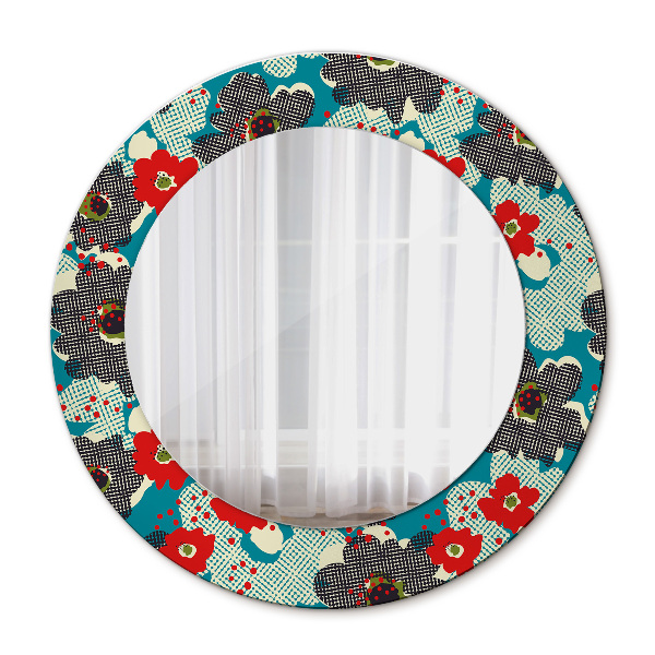 Round mirror frame with print Retro flowers pattern