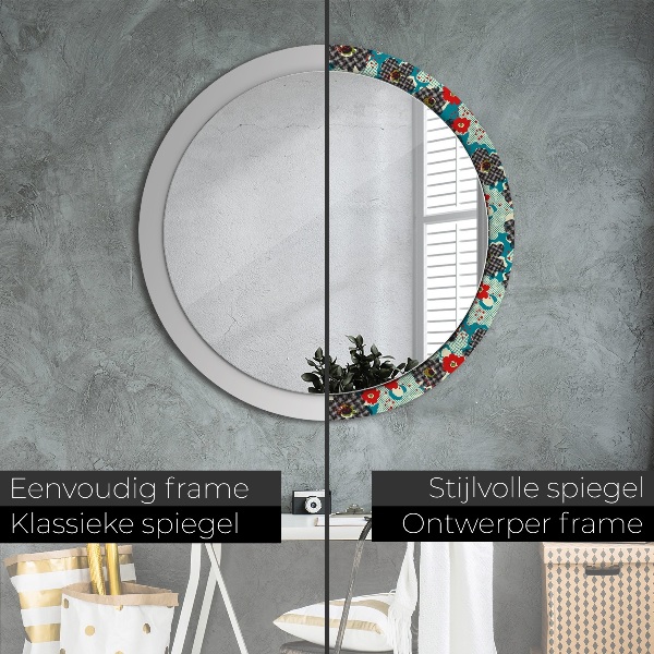 Round mirror frame with print Retro flowers pattern