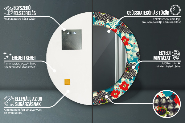 Round mirror frame with print Retro flowers pattern