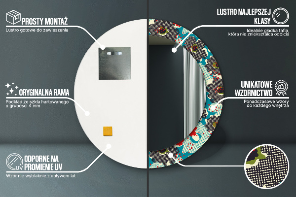 Round mirror frame with print Retro flowers pattern