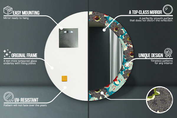 Round mirror frame with print Retro flowers pattern