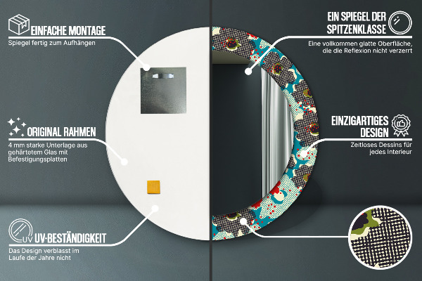 Round mirror frame with print Retro flowers pattern