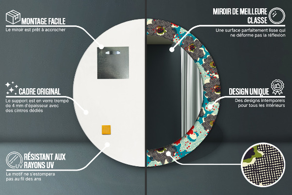 Round mirror frame with print Retro flowers pattern