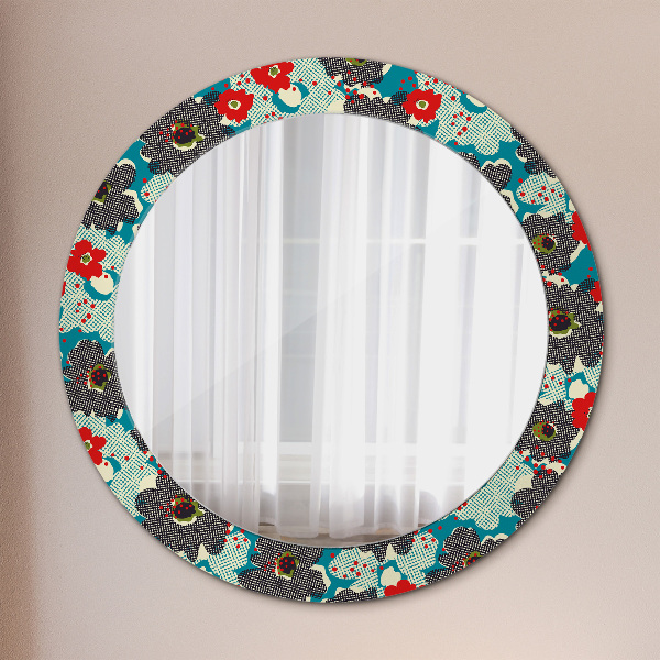 Round mirror frame with print Retro flowers pattern