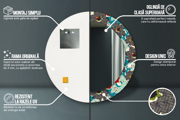 Round mirror frame with print Retro flowers pattern