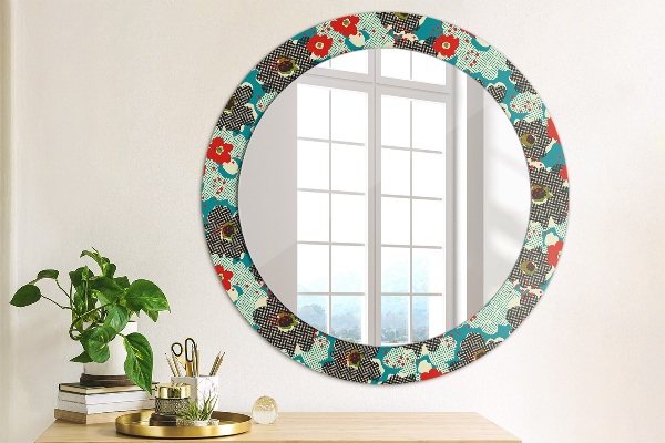 Round mirror frame with print Retro flowers pattern
