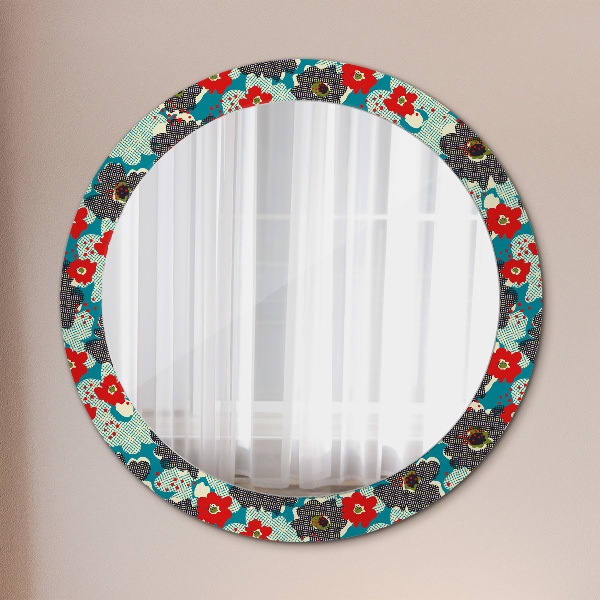 Round mirror frame with print Retro flowers pattern