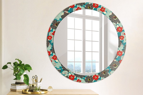 Round mirror frame with print Retro flowers pattern