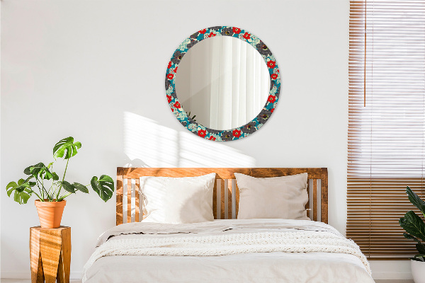 Round mirror frame with print Retro flowers pattern