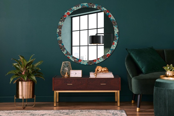 Round mirror frame with print Retro flowers pattern