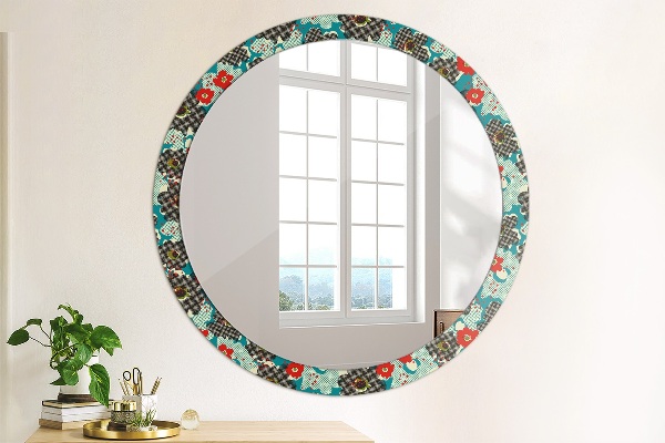 Round mirror frame with print Retro flowers pattern