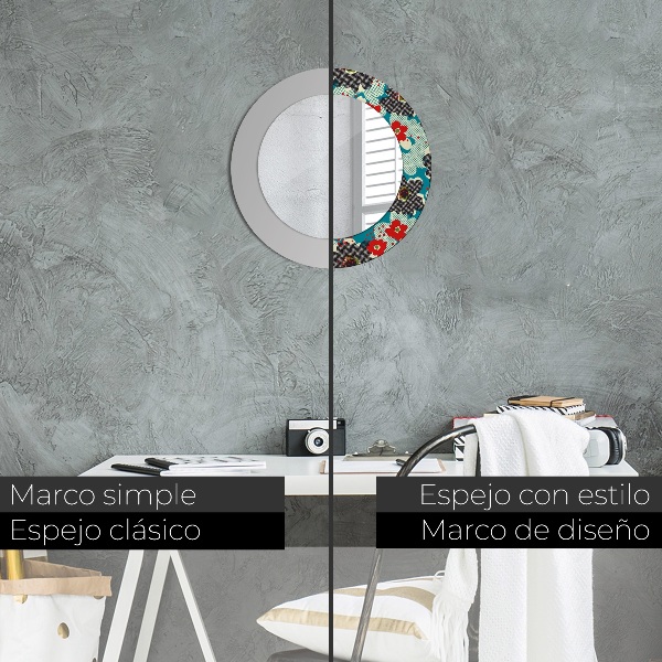 Round mirror frame with print Retro flowers pattern