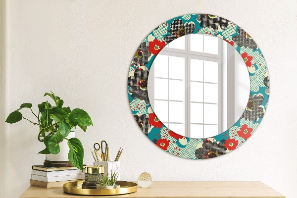 Round mirror frame with print Retro flowers pattern