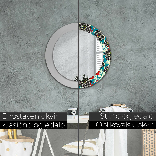 Round mirror frame with print Retro flowers pattern