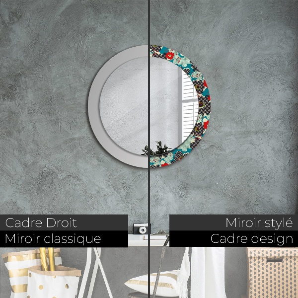 Round mirror frame with print Retro flowers pattern
