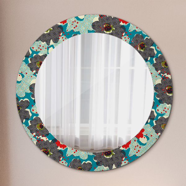Round mirror frame with print Retro flowers pattern