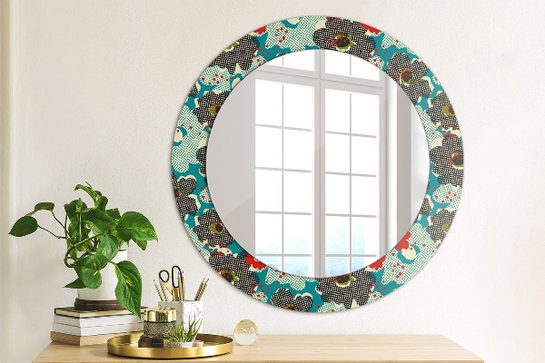Round mirror frame with print Retro flowers pattern