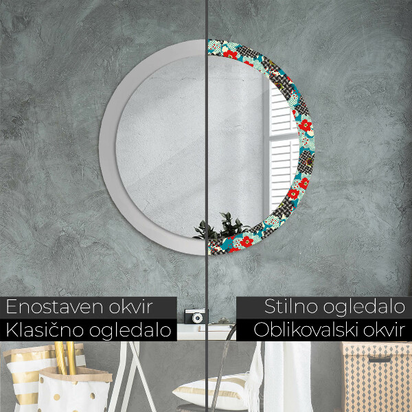 Round mirror frame with print Retro flowers pattern