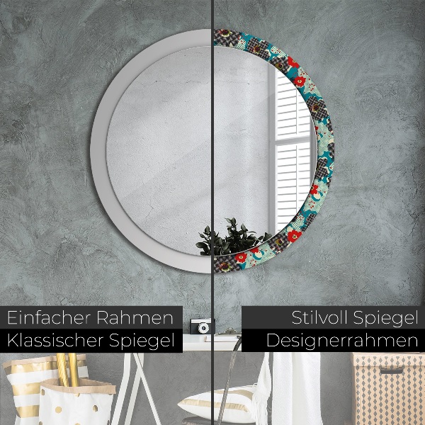 Round mirror frame with print Retro flowers pattern