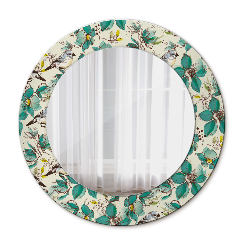 Circle decorative mirror Flowers and birds