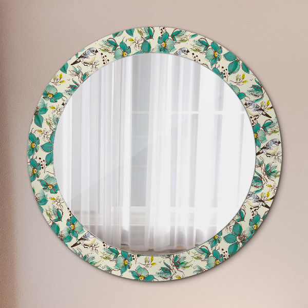 Circle decorative mirror Flowers and birds