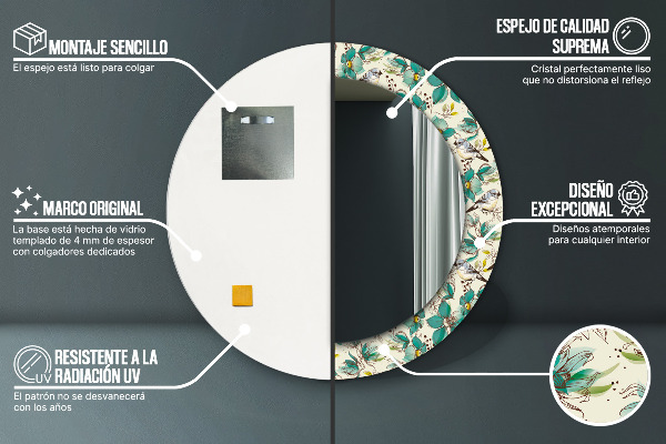 Circle decorative mirror Flowers and birds