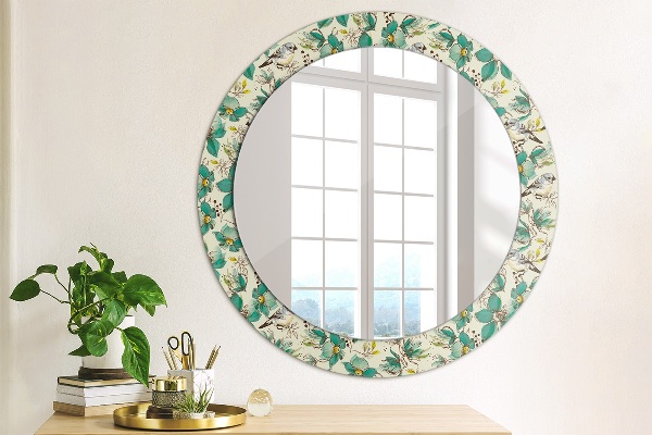 Circle decorative mirror Flowers and birds