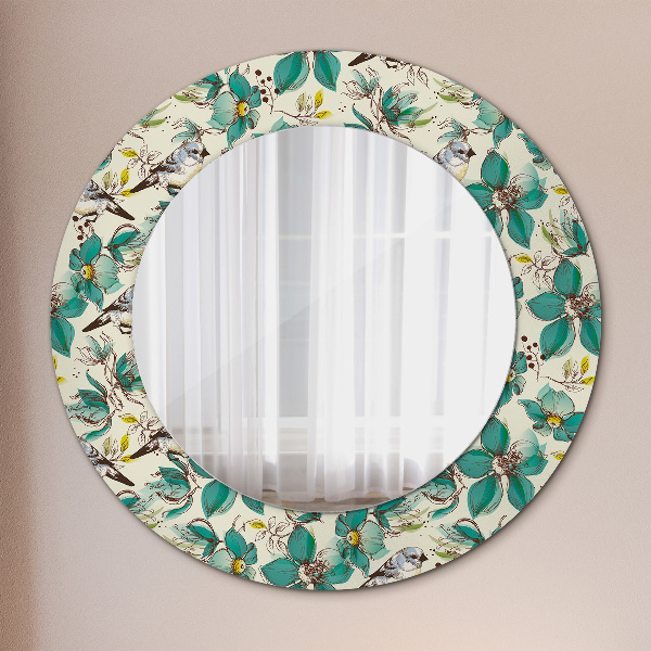 Circle decorative mirror Flowers and birds