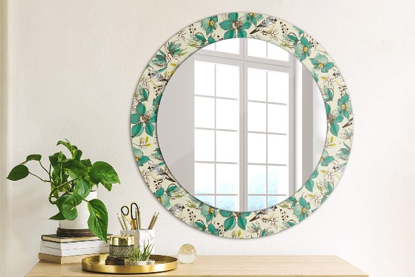Circle decorative mirror Flowers and birds