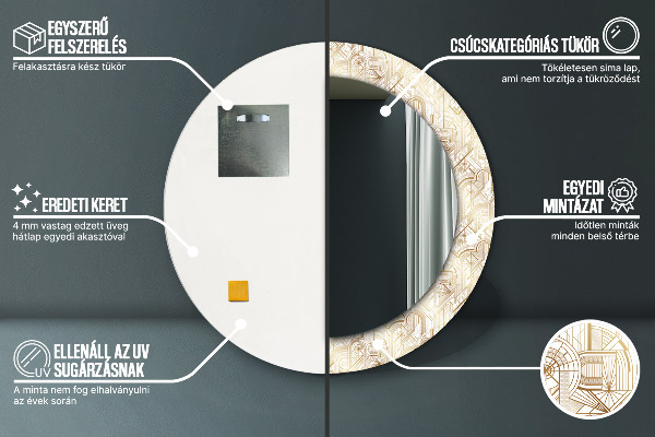 Round mirror frame with print Art deco composition