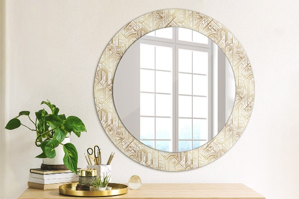 Round mirror frame with print Art deco composition