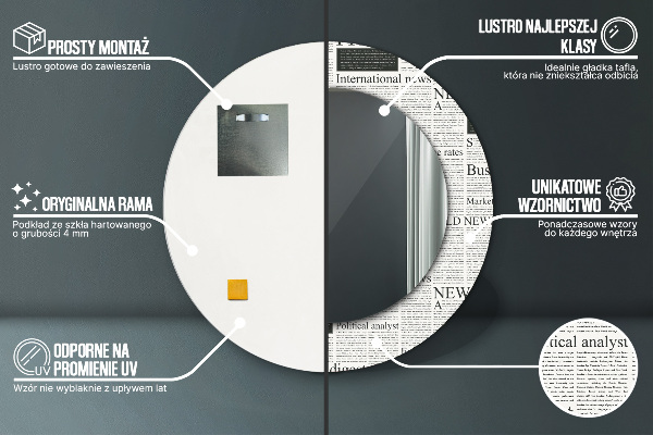 Round wall mirror decor Pattern from newspapers